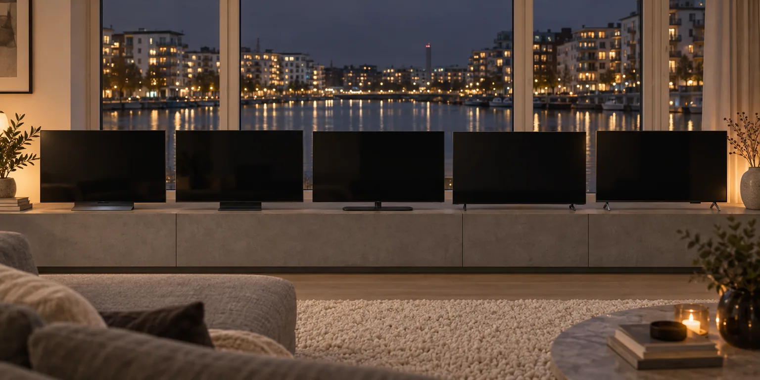 Testvinnarna från testet av 55 tums TV: LG OLED55C65 (C6), Samsung TQ55S95H (S95H), Philips 55OLED811, Samsung TU55M80H (M80H), Philips 55PUS8001