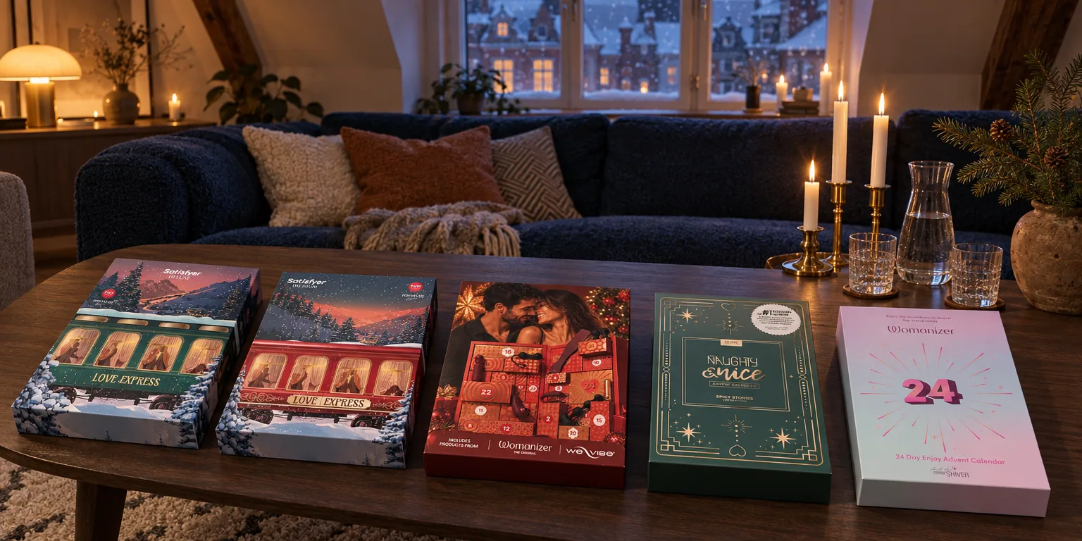 Testvinnarna från testet av adventskalender sexleksaker: Satisfyer Deluxe 2026, Satisfyer Premium 2026, Magic Shiver Couples 2026, Loveboxxx Naughty & Nice 2026, Magic Shiver Enjoy 2026