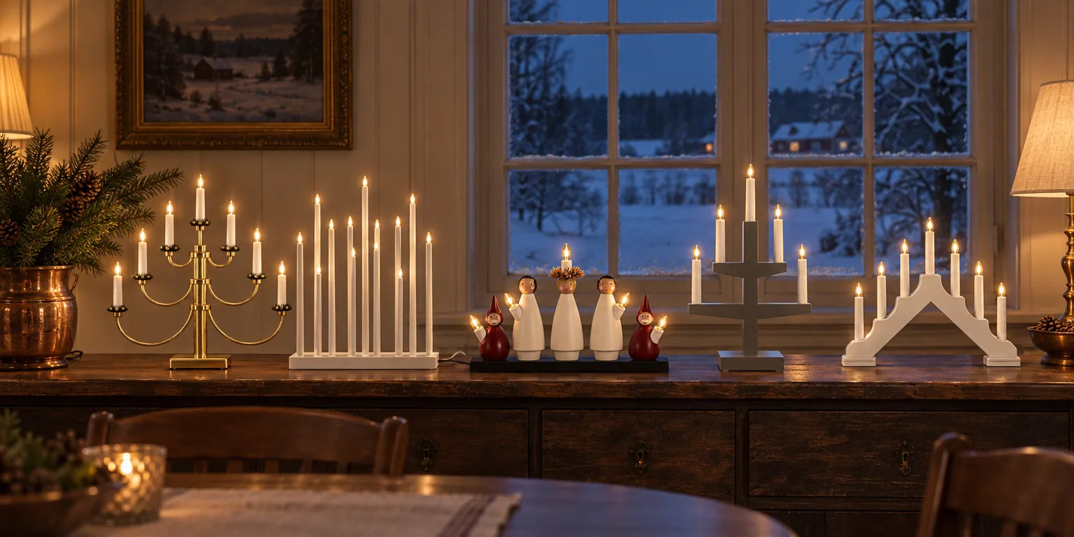 Testvinnarna från testet av adventsljusstake: Konstsmide Classic Brass, Elflugan Original Off White, Star Trading Luciakör, Star Trading Trapp 5 ljus, Konstsmide 2322 batteridriven