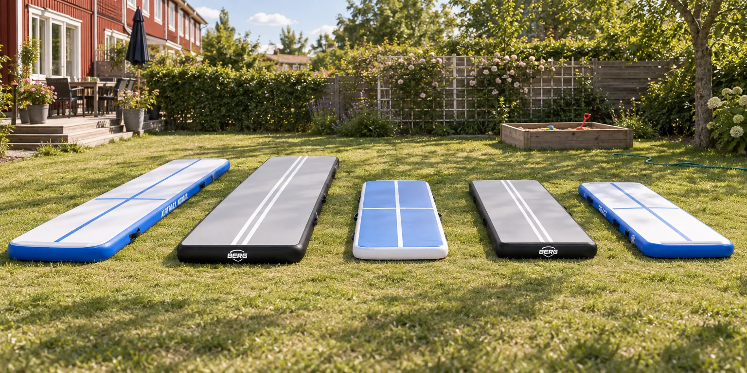 Testvinnarna från testet av airtrack: Airtrack Nordic Home 3 m, BERG AirTrack Sport 500, Gymstick Premium Air Track, BERG AirTrack Home 500, React Airtrack 3x1m