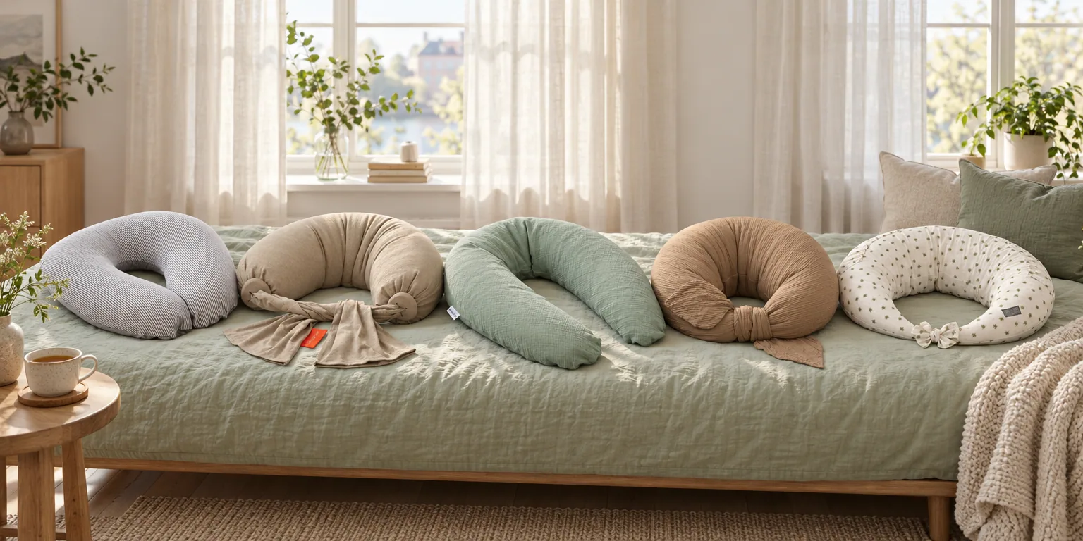 Testvinnarna från testet av amningskudde: Doomoo Softy Classic, Bbhugme Nursing Pillow, Doomoo Comfy Big, That's Mine Moon, Vinter & Bloom Meadow