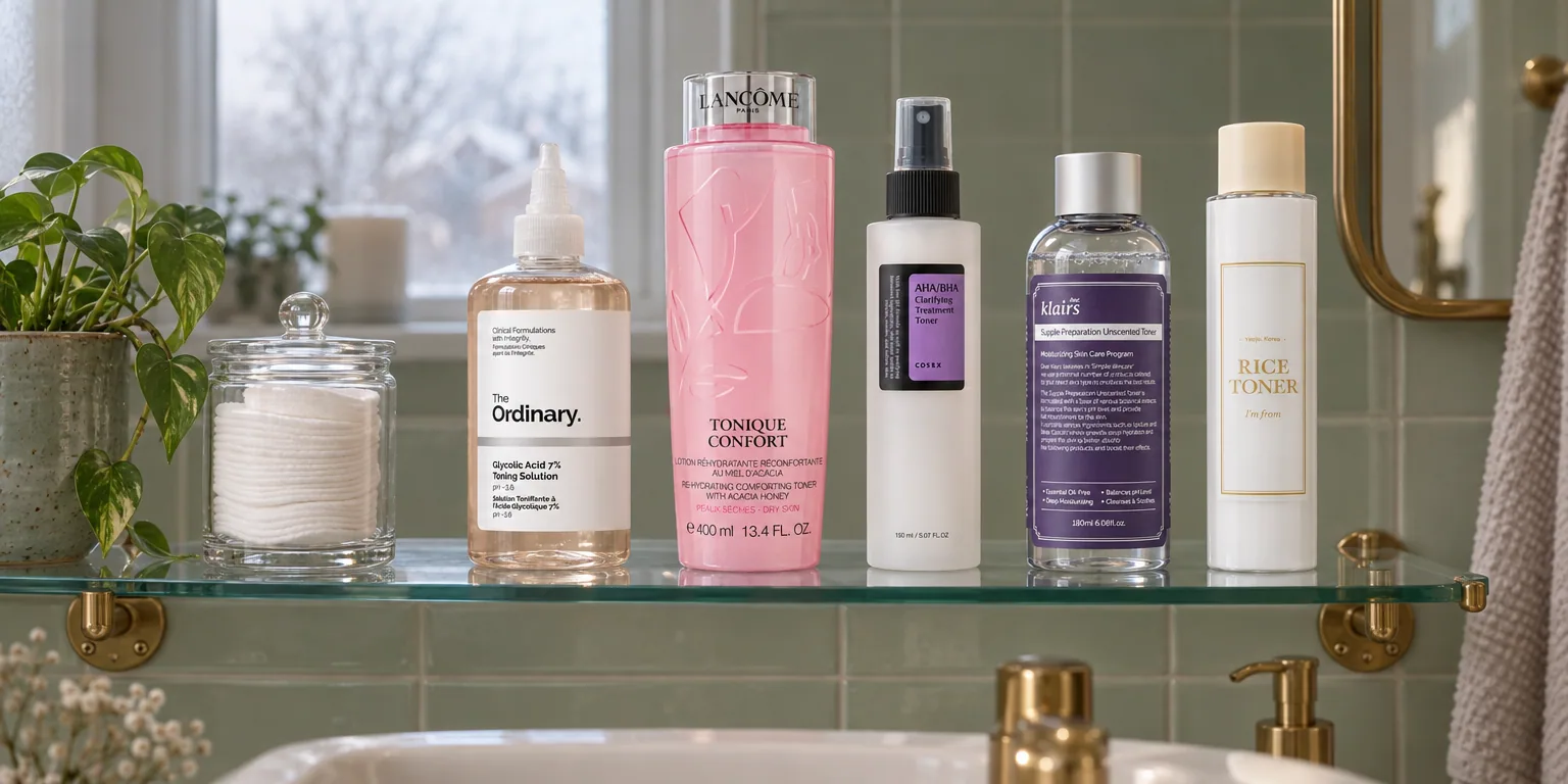 Testvinnarna från testet av ansiktsvatten: The Ordinary Glycolic Acid 7% Exfoliating Toner, Lancôme Tonique Confort 400 ml, Cosrx AHA/BHA Clarifying Treatment Toner, Klairs Supple Preparation Unscented Toner, I'm From Rice Toner
