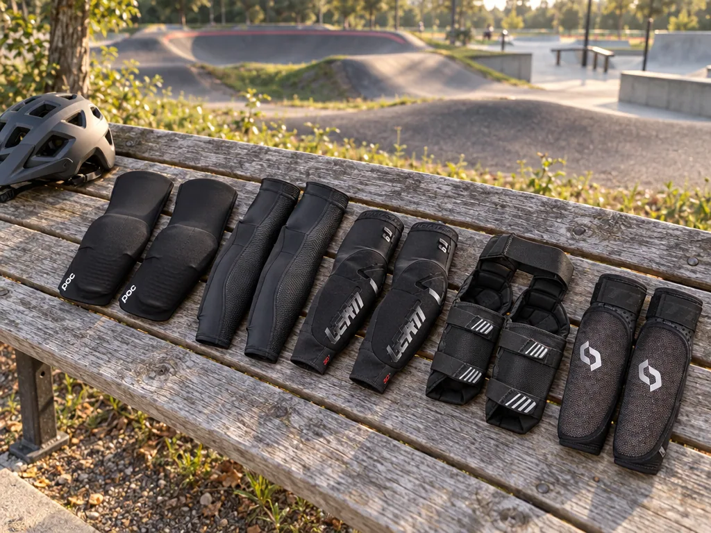 Olika sorters armbågsskydd: de fem testade modellerna sida vid sida