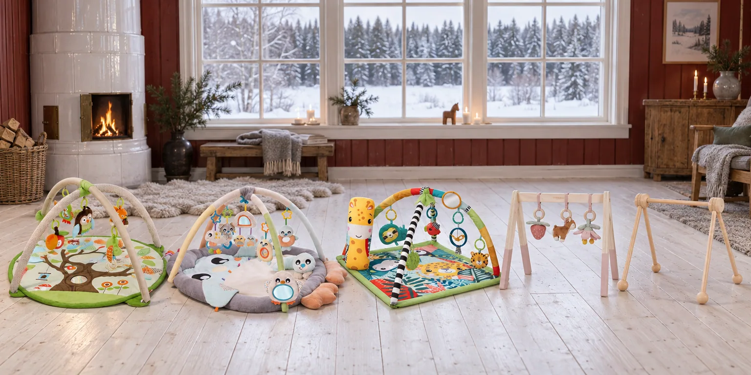 Testvinnarna från testet av babygym: Skip Hop Treetop Friends, Playgro Snuggle Me Penguin, Fisher-Price 3-i-1 Rainforest Sensory Gym, Little Dutch Fairy Garden Babygym, Jabadabado Babygym
