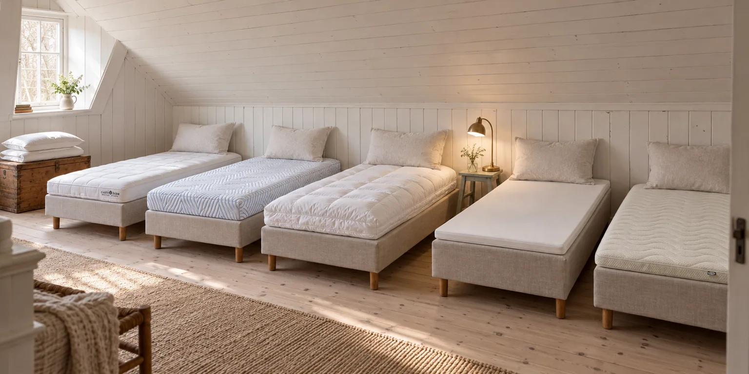 Testvinnarna från testet av bäddmadrass: Carpe Diem Premium 160x200 cm, Tempur Pro Luxe SmartCool 160x200 cm, Mille Notti Featherbed 160x200 cm, Jensen Sleep I 180x200 cm, IKEA Norrsele 160x200 cm