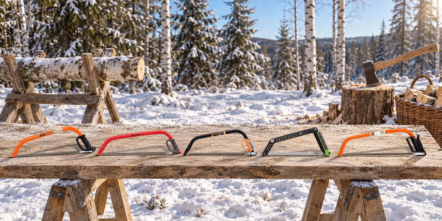 Testvinnarna från testet av bågsåg: Bahco 10-24-51, Hultafors BSL-30, Fiskars SW31, Gerber Freescape Camp, Bahco SE-15-24