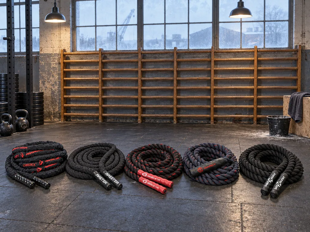 Olika sorters battle rope: de fem testade modellerna sida vid sida