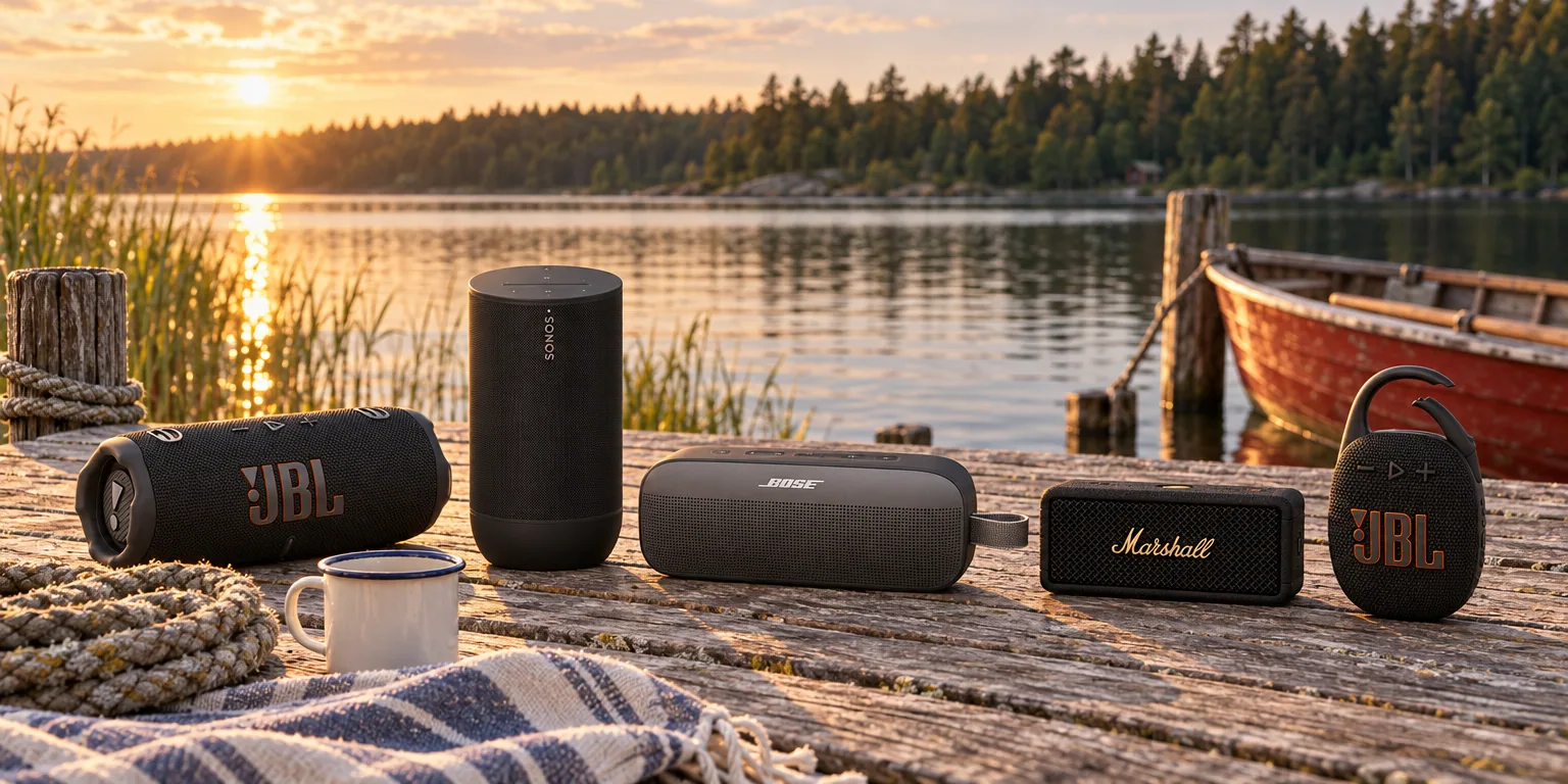 Testvinnarna från testet av bluetooth-högtalare: JBL Charge 6, Sonos Move 2, Bose SoundLink Flex Gen 2, Marshall Emberton III, JBL Clip 5