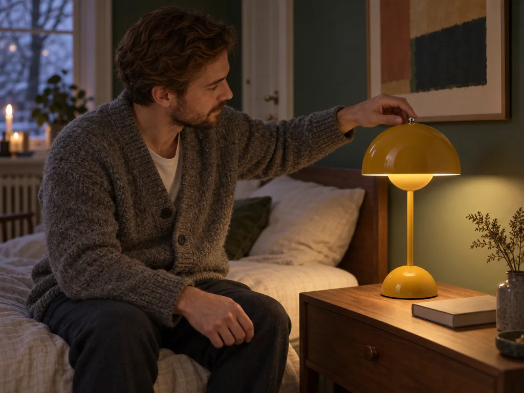 Användning bordslampa: &Tradition Flowerpot VP9 Mustard i vardagen