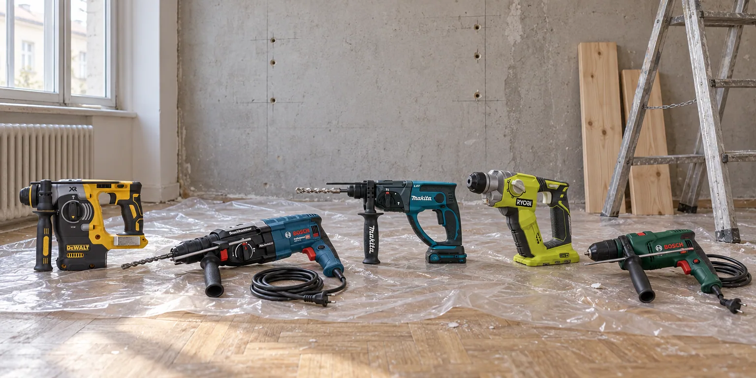 Testvinnarna från testet av borrmaskin: Dewalt DCH273N Solo, Bosch GBH 2-28 F Professional, Makita DHR202Z Solo, Ryobi R18SDS-0 Solo, Bosch EasyImpact 600