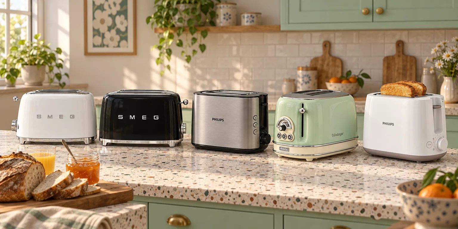Testvinnarna från testet av brödrost: Smeg 50's Style TSF01WHEU, Smeg 50's Style TSF02BLEU, Philips Viva Collection HD2650/90, Ariete Vintage AR5514 - Green, Philips Daily Collection HD2581/00