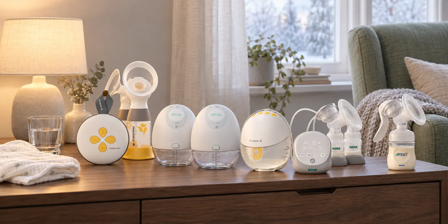 Testvinnarna från testet av bröstpump: Medela Swing Maxi Dubbel, Elvie Pump Dubbel, Medela Motion InBra Enkel, Neno Due Dubbel, Philips Avent SCF430