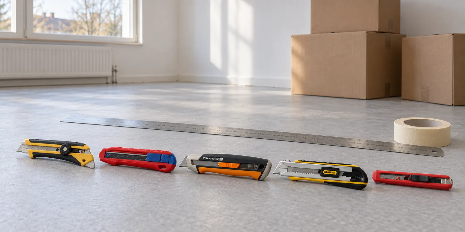 Testvinnarna från testet av brytbladskniv: Olfa L-5, Knipex CutiX 90 10 165 BK, Fiskars CarbonMax 25 mm, Stanley FatMax 0-10-481, Hultafors SPP 9A