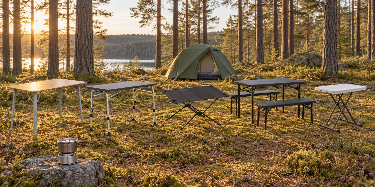 Testvinnarna från testet av campingbord: Dometic Go Compact Camp Table, Westfield Superb 115, Helinox Table One Hard Top L, Outwell Pemberton Picnic Set, Briv Camping Table XS