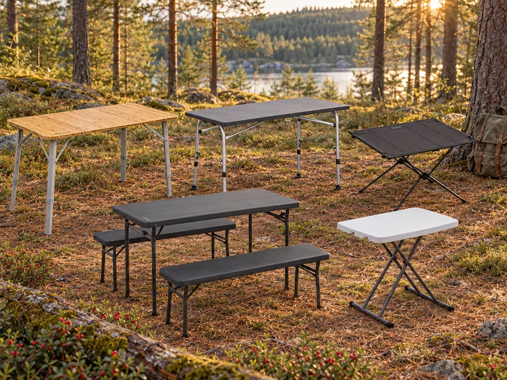 Olika sorters campingbord: de fem testade modellerna sida vid sida