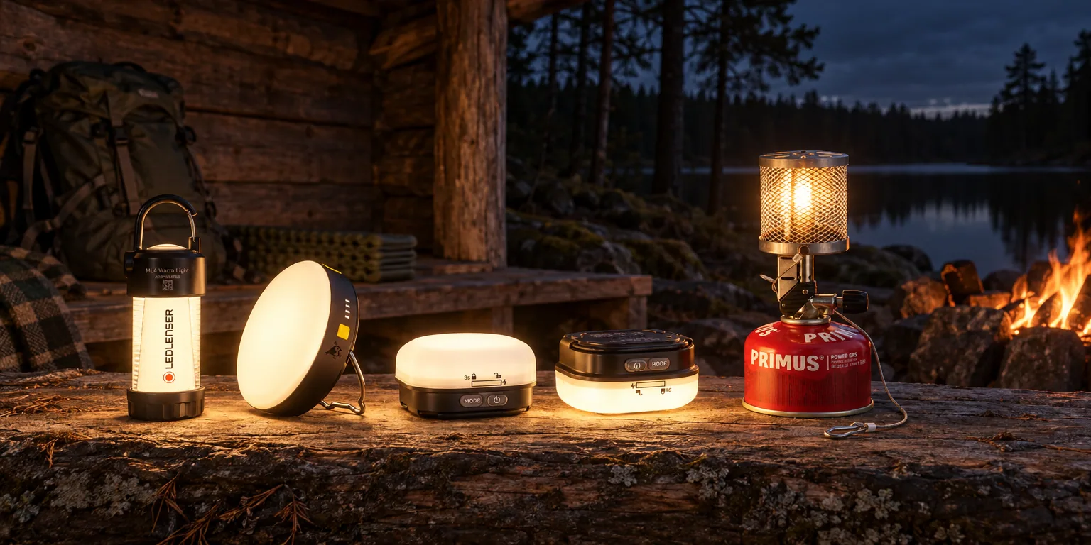 Testvinnarna från testet av campinglykta: Ledlenser ML4 Warm Light, Aqiila Lightbird BL10, Silva Glow Recharge, Primus Micron Lantern Steel Mesh, Varta Dynamo Lantern L10RH