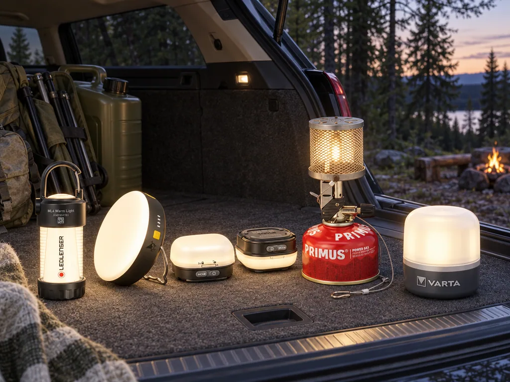 Olika sorters campinglykta: de fem testade modellerna sida vid sida