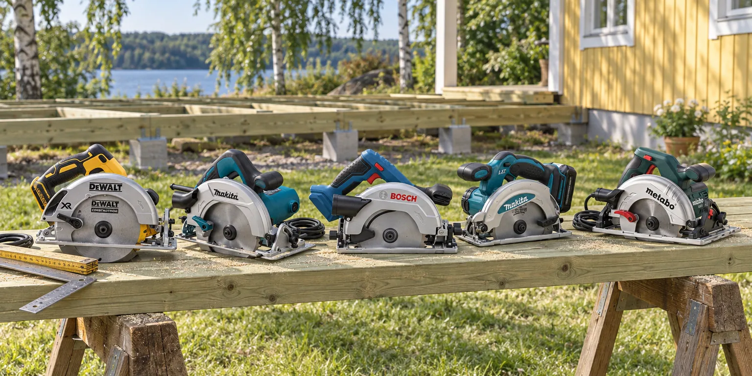 Testvinnarna från testet av cirkelsåg: Dewalt DCS570N-XJ Solo, Makita HS7601J, Bosch GKS 18V-57 G Professional Solo, Makita DSS610Z Solo, Metabo KS 55 FS