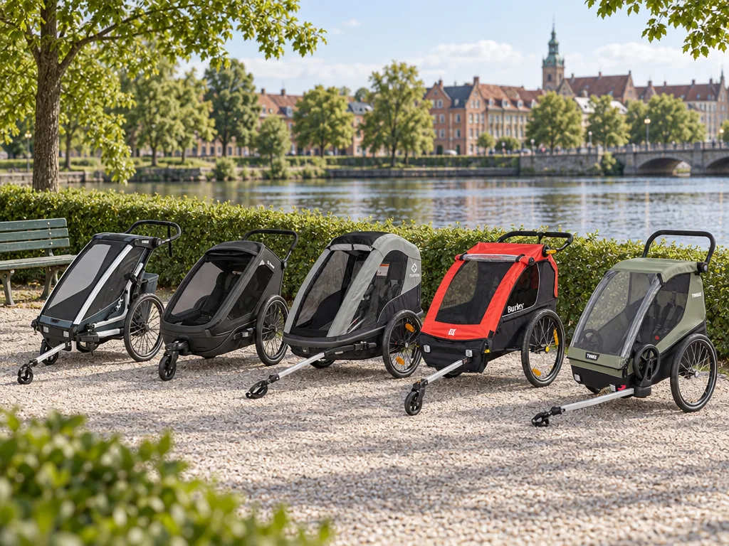 Olika sorters cykelvagn: de fem testade modellerna sida vid sida