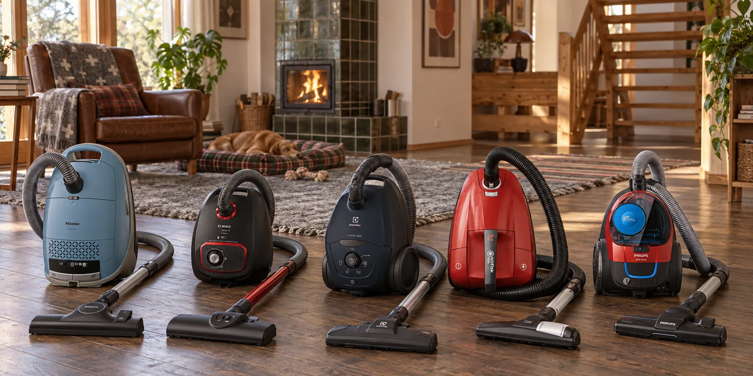 Testvinnarna från testet av dammsugare: Miele Guard M1, Bosch Serie 4 ProPower BGB41POW1, Electrolux Pure D8 PD82-4ST, Nilfisk Elite RCL14E08A2, Philips PowerPro Compact FC9330/09