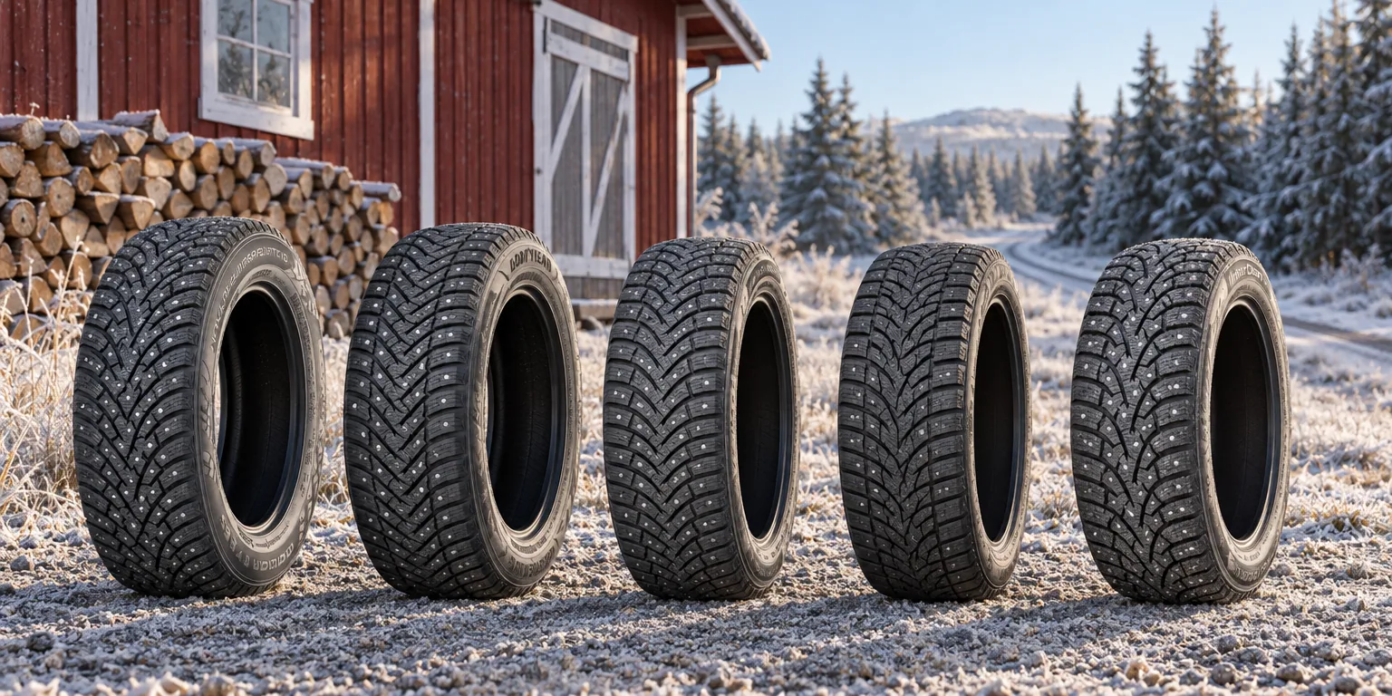 Testvinnarna från testet av dubbdäck: Nokian Hakkapeliitta 01, Goodyear UltraGrip Arctic 2, Michelin X-Ice North 4, Pirelli Ice Zero 2, Kumho WinterCraft ice Wi32