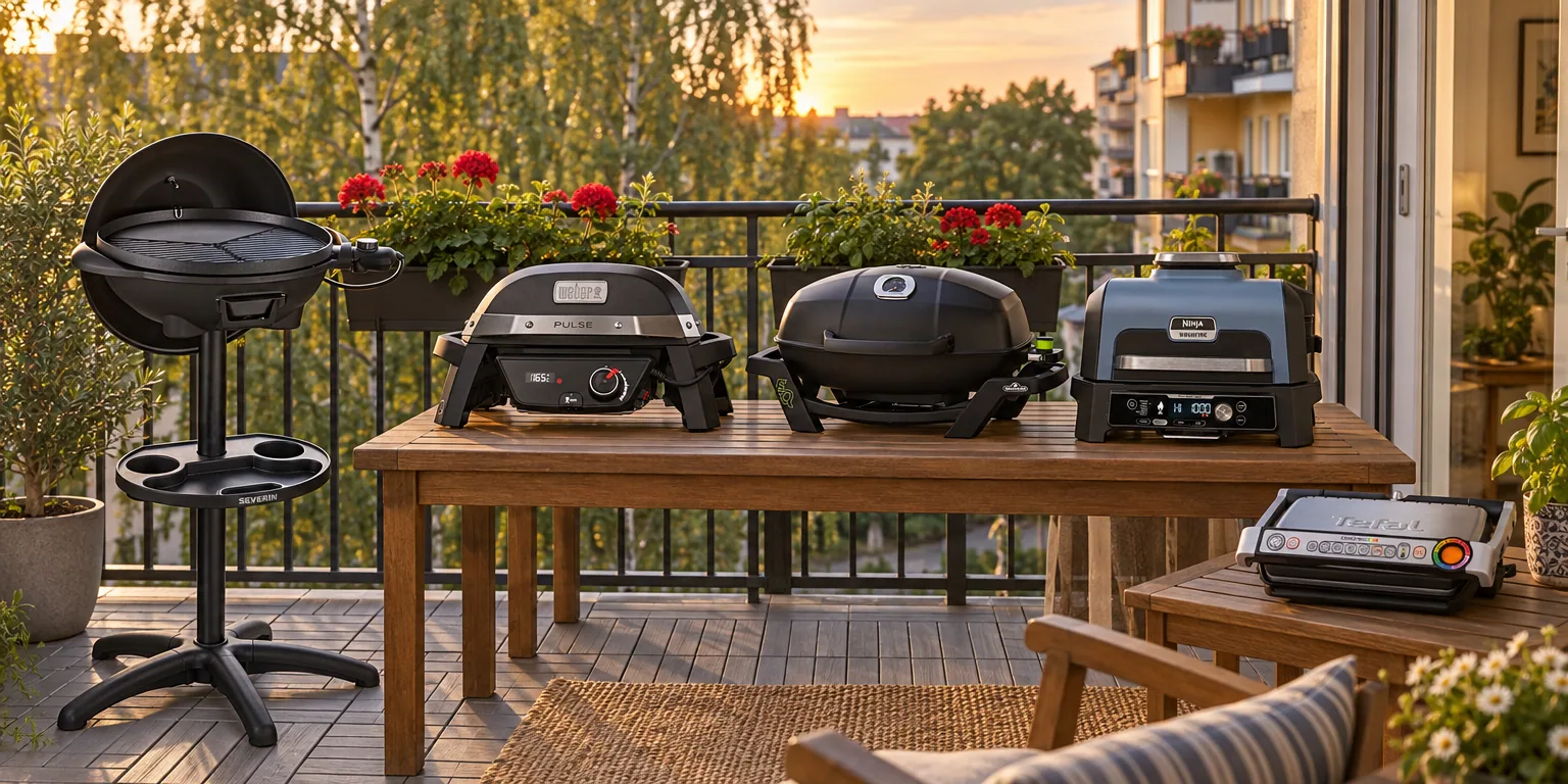 Testvinnarna från testet av elgrill: Severin PG 8541, Weber Pulse 1000, Napoleon TravelQ PRO285E, Ninja Woodfire Pro Connect XL OG901EU, Tefal OptiGrill Plus GC712D12