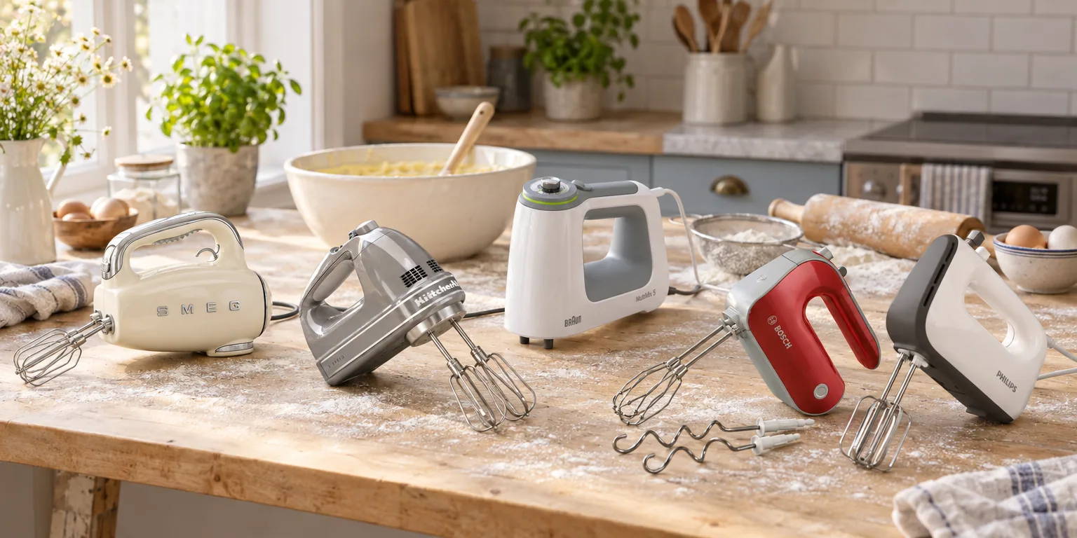 Testvinnarna från testet av elvisp: Smeg 50's Style HMF01CREU, KitchenAid 5KHM9212ECU, Braun HM 5100, Bosch MFQ40303, Philips HR3740/00