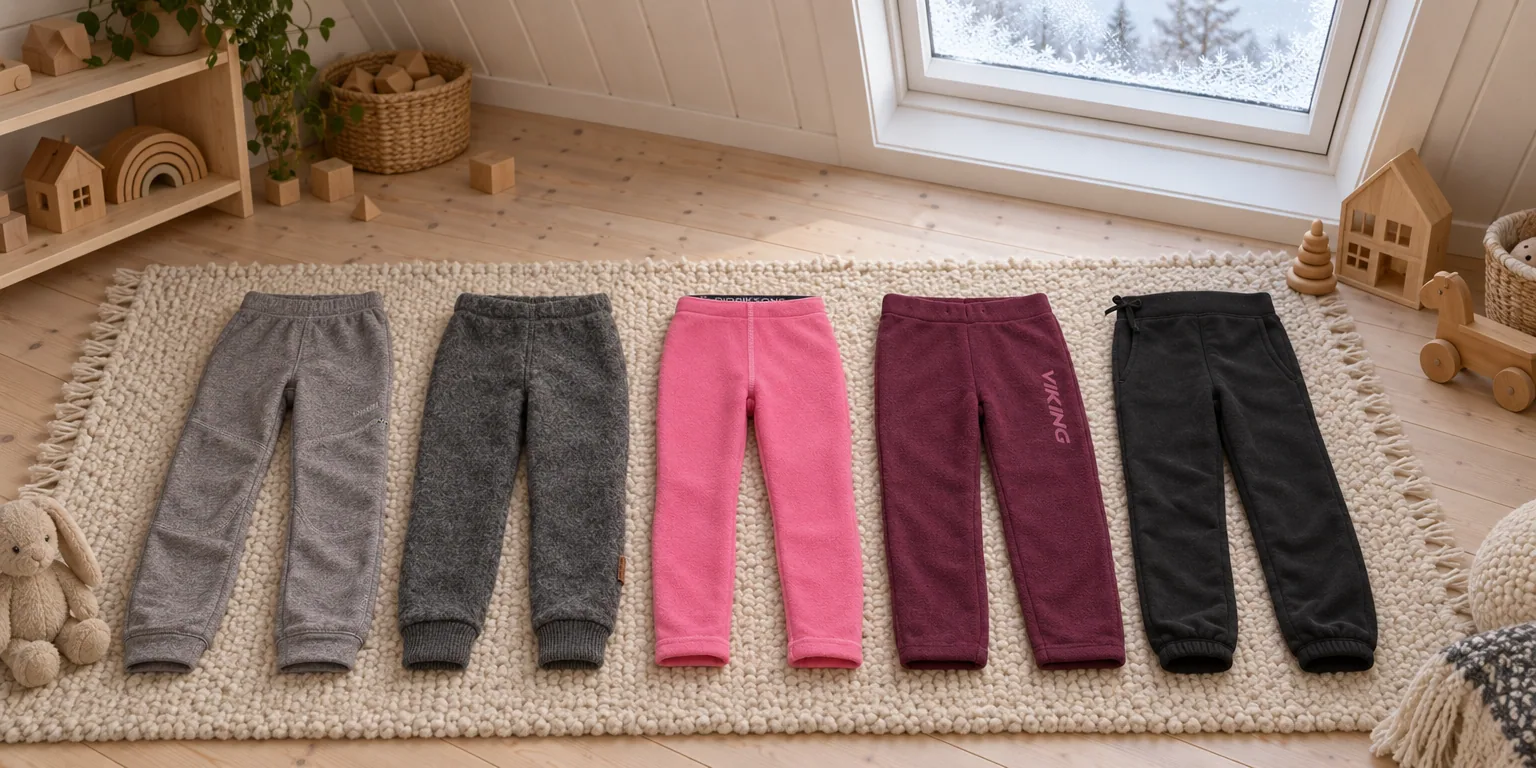 Testvinnarna från testet av fleecebyxor barn: Isbjörn of Sweden Lynx, Mikk-Line Wool Pants, Didriksons Monte Kids' Pants 9, Viking Playtime Fleece Pants, Lindberg Sävar Fleece Pants