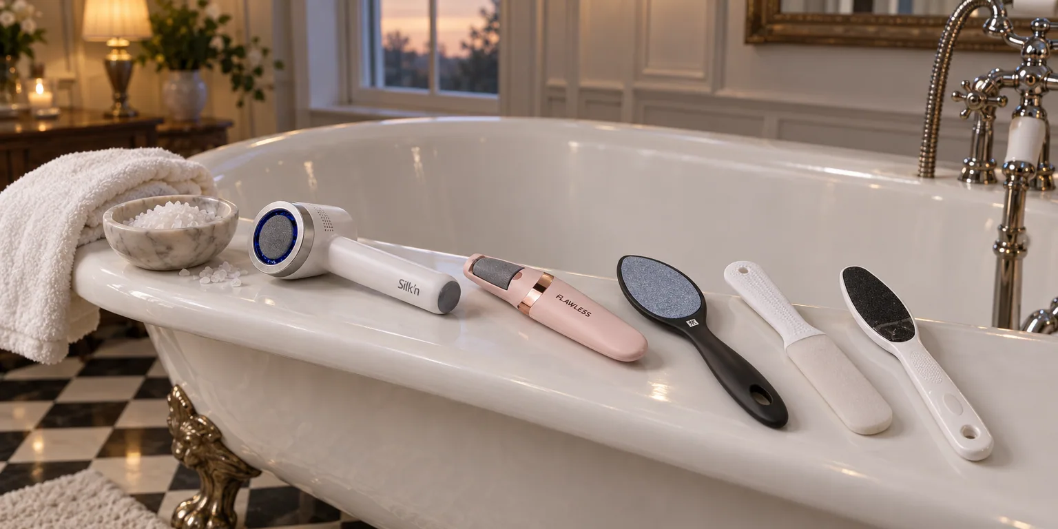 Testvinnarna från testet av fotfil: Silk'n VacuPedi Silver, Finishing Touch Flawless Pedi, Zwilling TWINOX förhårdnadsfil, Meraki glasfotfil, Scholl Fotfil för hård hud