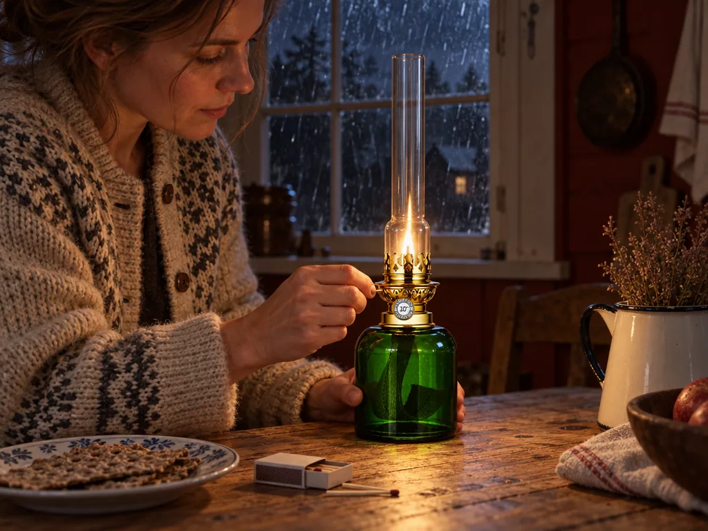 Användning fotogenlampa: Karlskrona Lampfabrik Skeppsholmen Grön i vardagen
