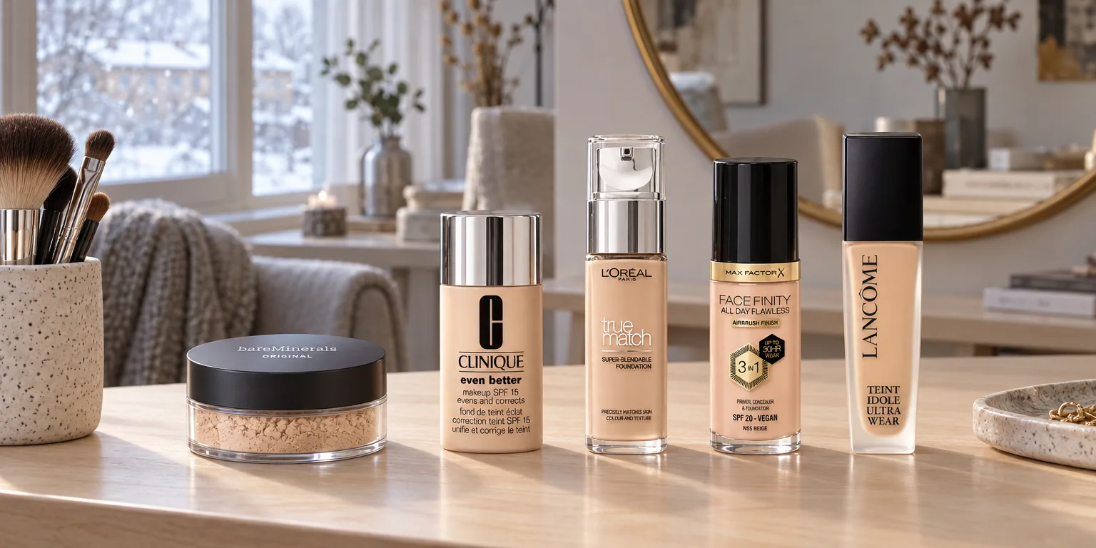 Testvinnarna från testet av foundation: BareMinerals Original SPF 15, Clinique Even Better Makeup SPF 15, L'Oréal Paris True Match, Max Factor Facefinity All Day Flawless, Lancôme Teint Idole Ultra Wear