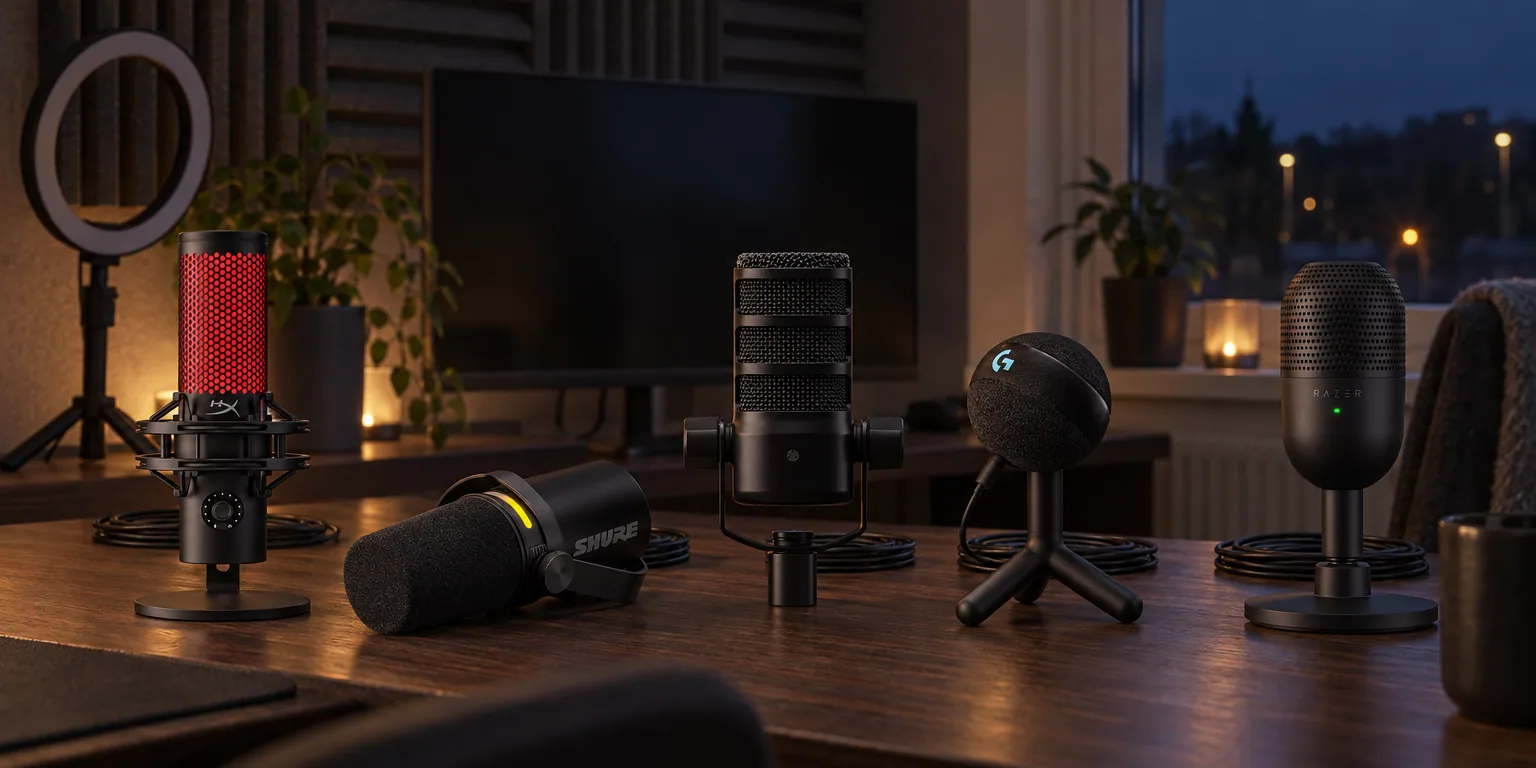 Testvinnarna från testet av gamingmikrofon: HyperX QuadCast 2, Shure MV7+, RØDE PodMic USB, Logitech G Yeti Orb, Razer Seiren V3 Mini