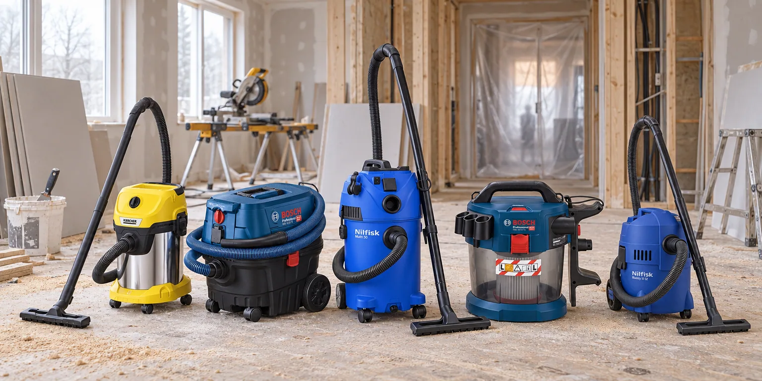 Testvinnarna från testet av grovdammsugare: Kärcher WD 3 S V-17/4/20, Bosch GAS 12-25 PL Professional, Nilfisk Multi II 30 T, Bosch GAS 18V-10 L, Nilfisk Buddy II 12
