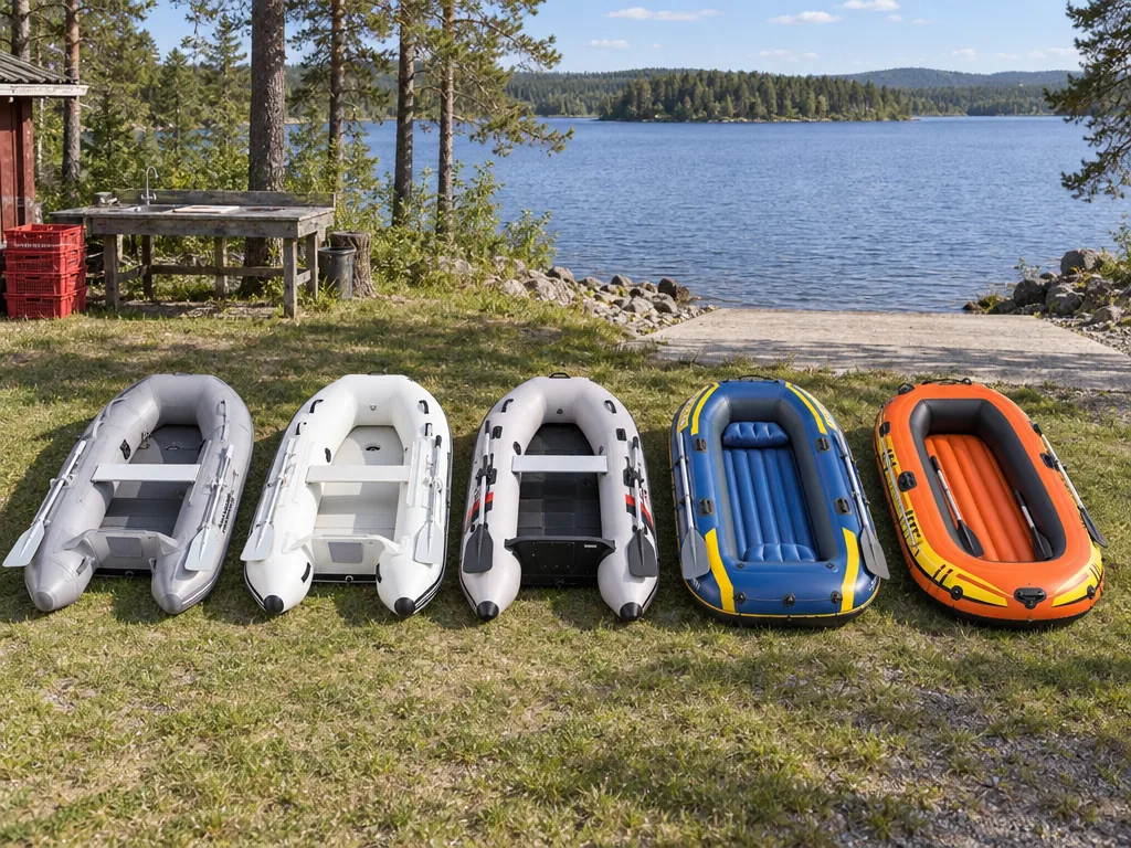 Olika sorters gummibåt: de fem testade modellerna sida vid sida