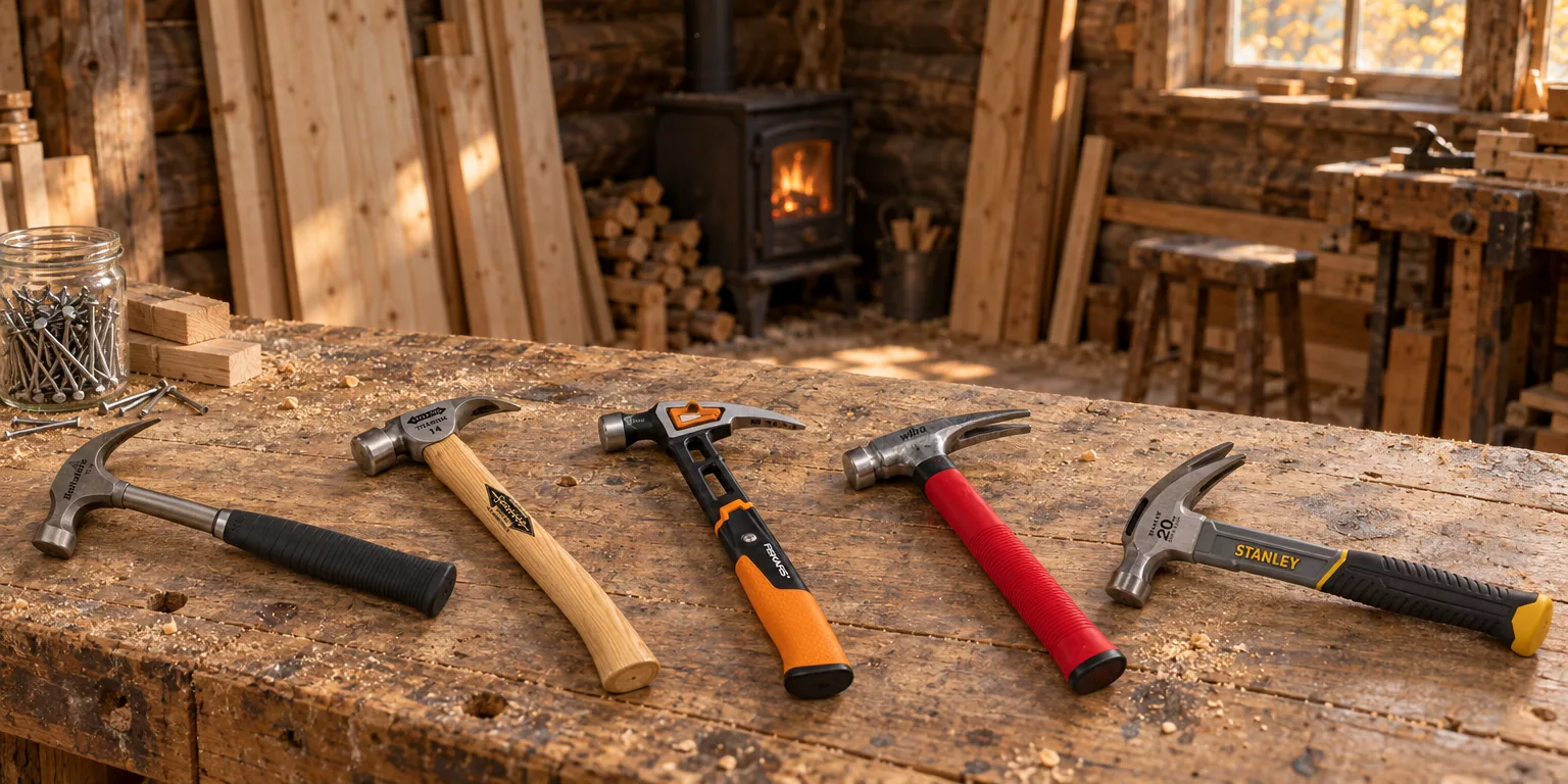 Testvinnarna från testet av hammare: Hultafors TS 16, Milwaukee Stiletto TI14SC-H18, Fiskars IsoCore M 16 oz, Wiha Elektrikerhammare 42071, Stanley STHT0-51309