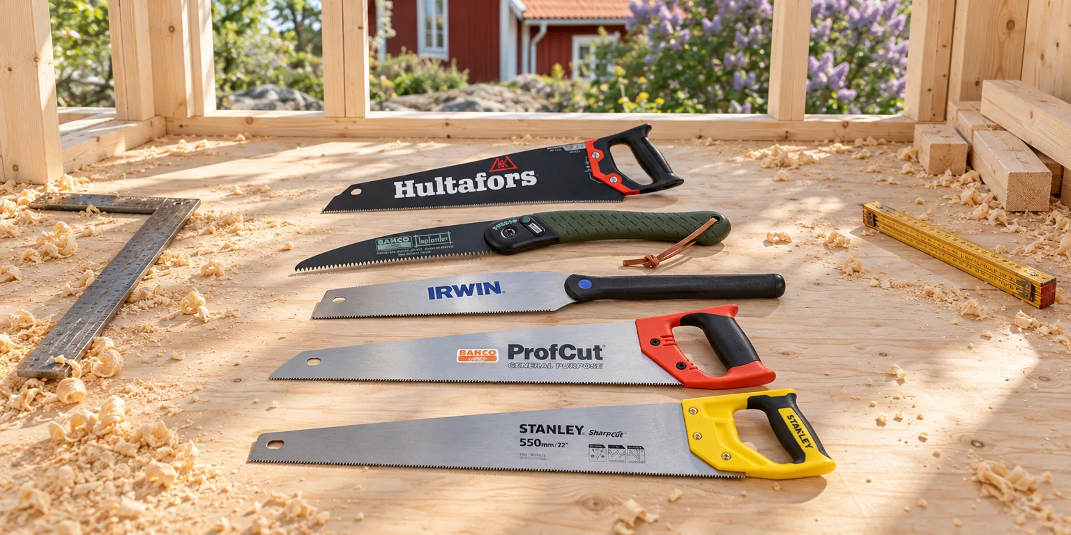 Testvinnarna från testet av handsåg: Hultafors HBX-22-9, Bahco Laplander 396-LAP, Irwin Pullsaw 10505164, Bahco Profcut PC-15-TBX, Stanley Sharpcut STHT20368-1