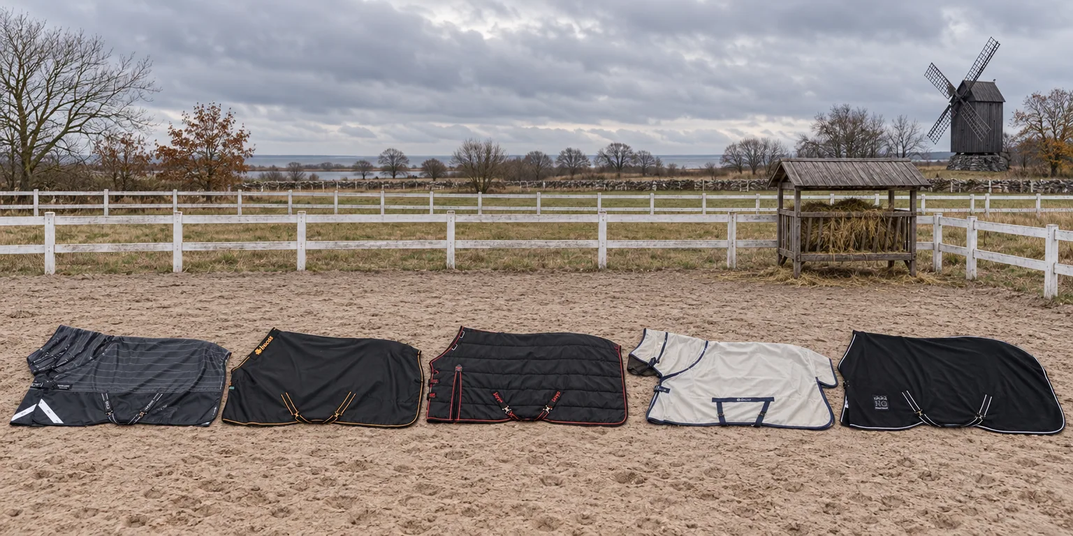 Testvinnarna från testet av hästtäcke: Horseware Amigo 1200D FieldSafe Reflectech Plus 100 g, Bucas Irish Turnout 300 g, Lippo Supreme Stalltäcke 100 g, Bucas Freedom Fly Sheet Full Neck, Horse Guard Fleecetäcke