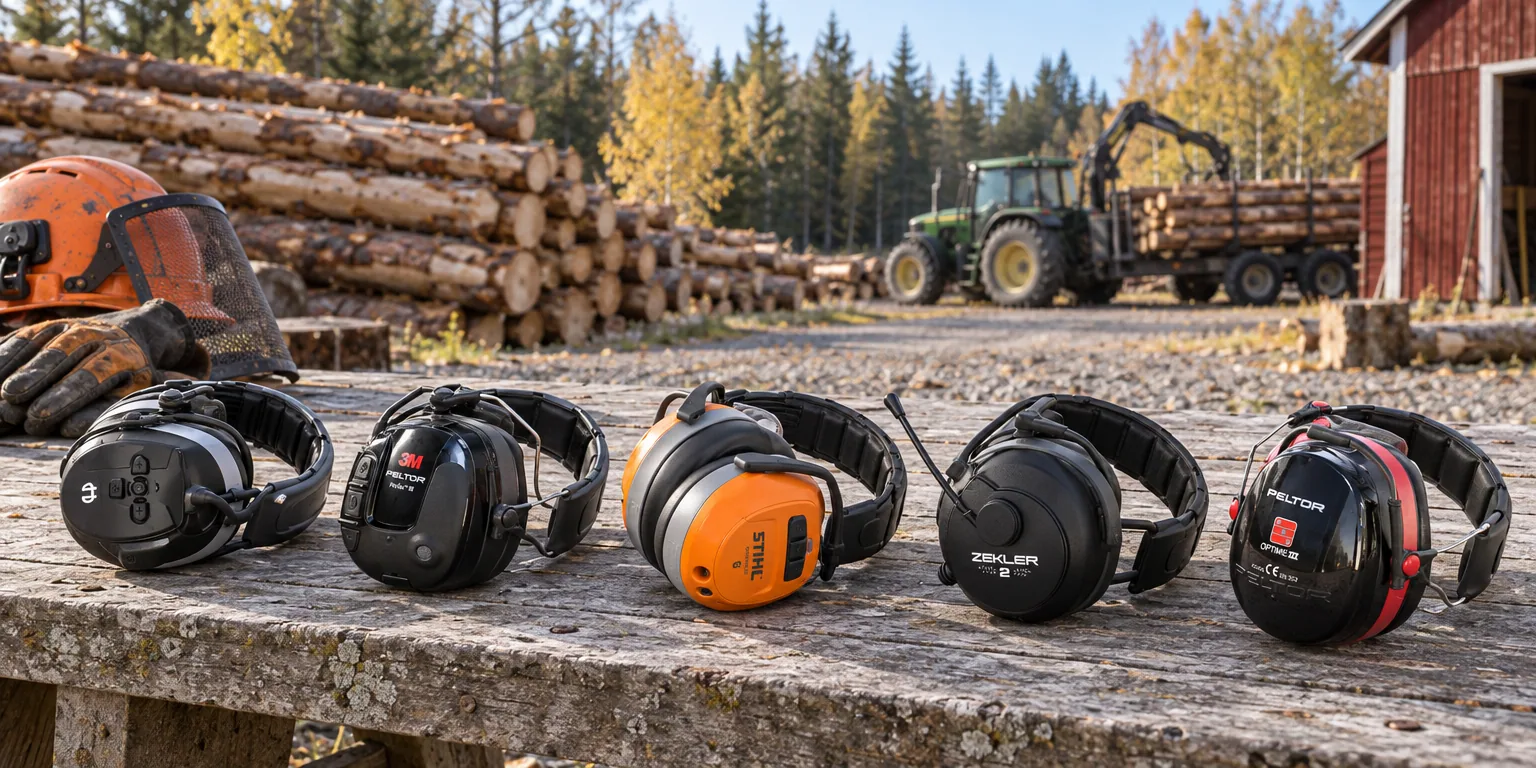 Testvinnarna från testet av hörselskydd: Hellberg Xstream LD, 3M Peltor ProTac III Slim, Stihl Dynamic BT, Zekler 412R, 3M Peltor Optime III