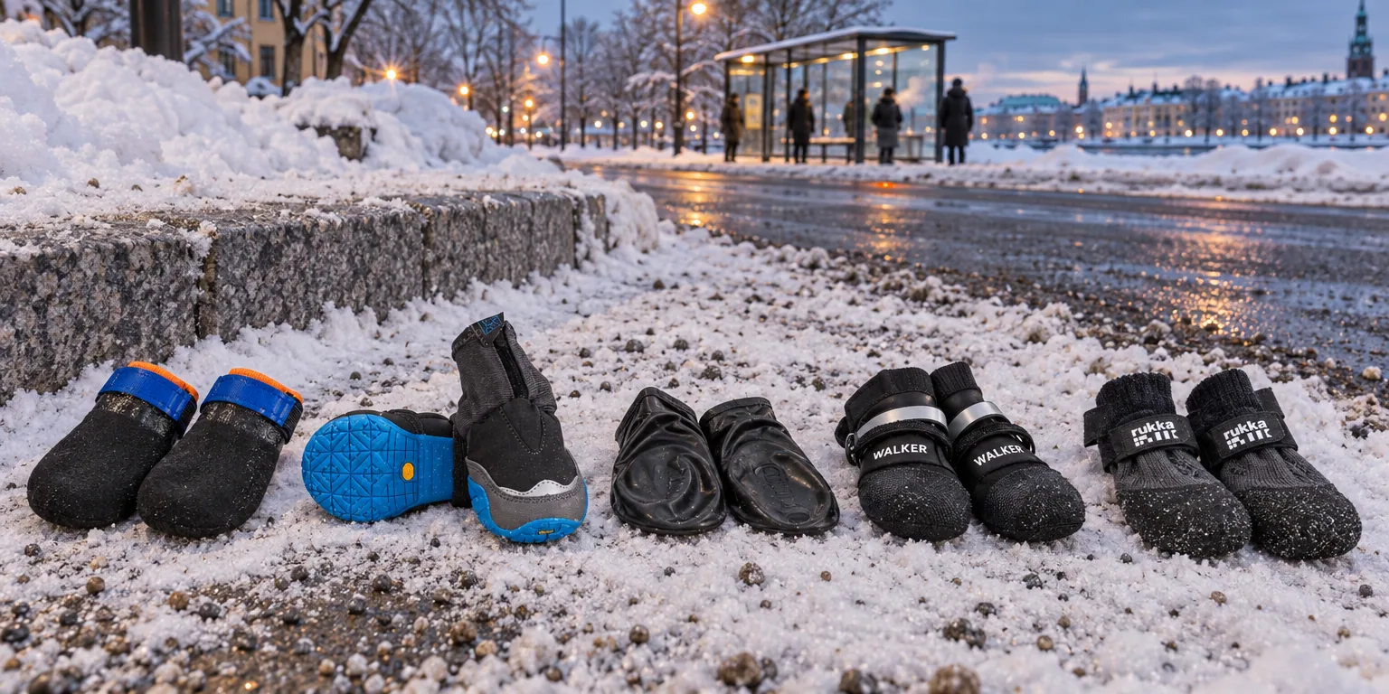 Testvinnarna från testet av hundskor vinter: Non-Stop Dogwear Protector Bootie, Ruffwear Polar Trex, Pawz Hundsko, Trixie Walker Care Comfort, Rukka Sock Shoes