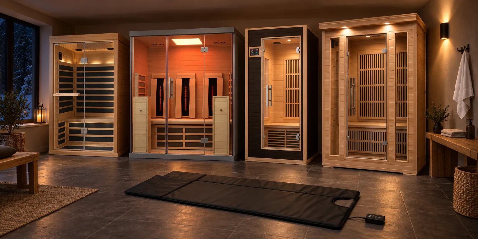 Testvinnarna från testet av infraröd bastu: Tylö Tylösand T820H, Luxway Lynx 3p, Harvia Radiant, Luxway Delfi 2p, Flowlife Flowsauna Blanket Pro