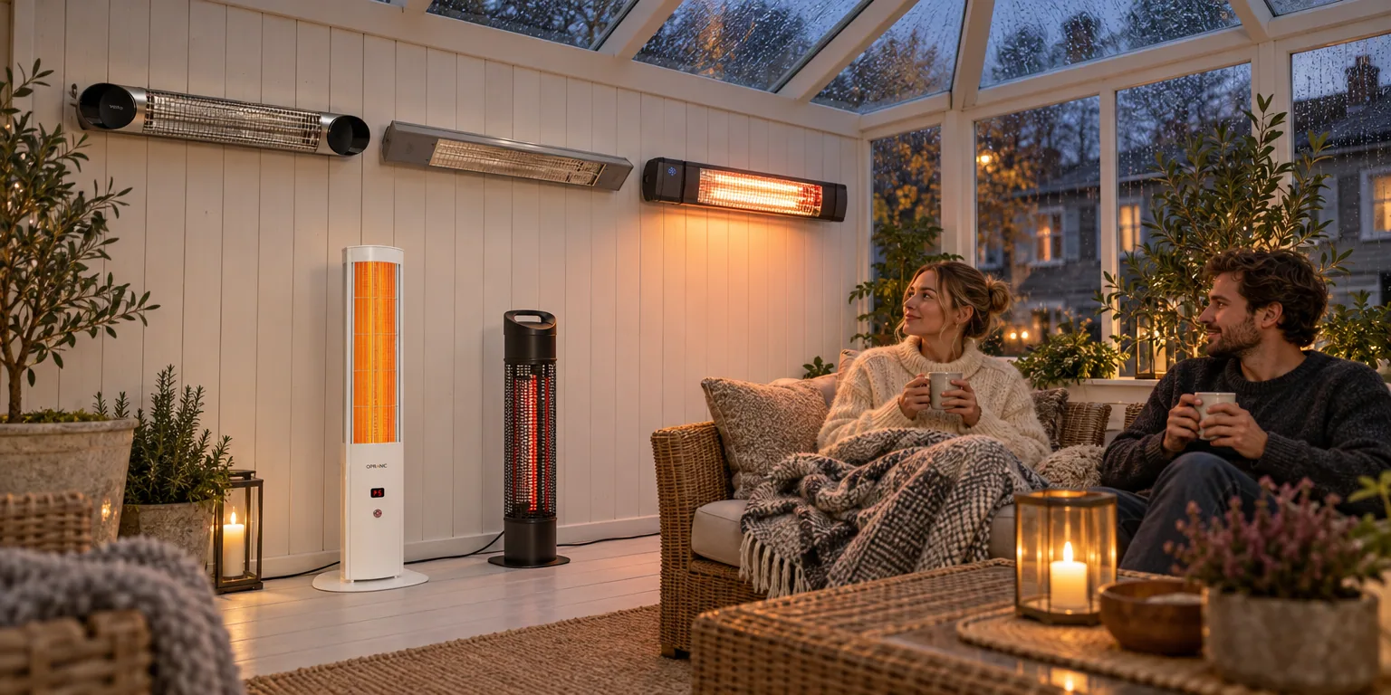 Testvinnarna från testet av infravärmare: Veito Blade 2000W, Opranic Thor S70R, Frico Infracalm INC10E, Heat1 Eco High-Line 212-311, Hortus 211-402 Under bord