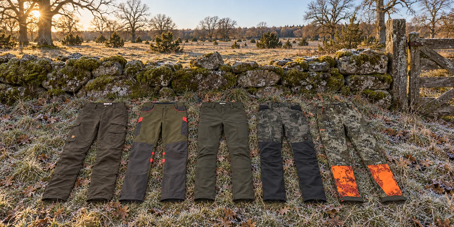 Testvinnarna från testet av jaktbyxa herr: Fjällräven Barents Pro Hunting, Härkila Pro Hunter Dog Keeper GTX, Chevalier Spey Stretch, Härkila Noctyx Camo, Pinewood Furudal Retriever Active Camou