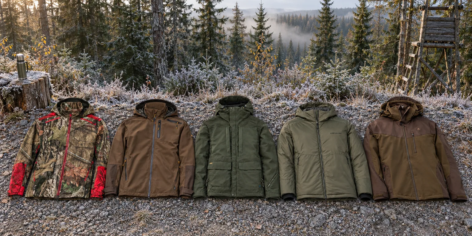 Testvinnarna från testet av jaktjacka herr: Härkila Moose Hunter 2.0 GTX, Härkila Forest Hunter GTX, Fjällräven Lappland Hybrid, Chevalier Thermo Fill140 Hood, Pinewood Finnveden Hybrid
