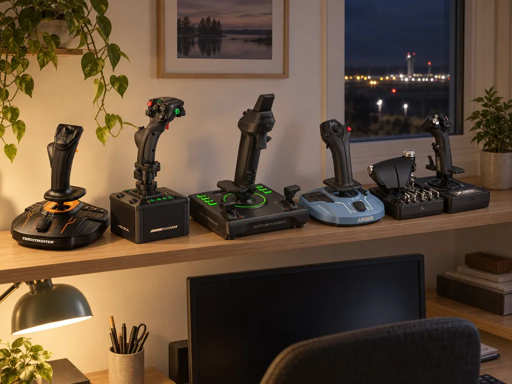 Olika sorters joystick: de fem testade modellerna sida vid sida