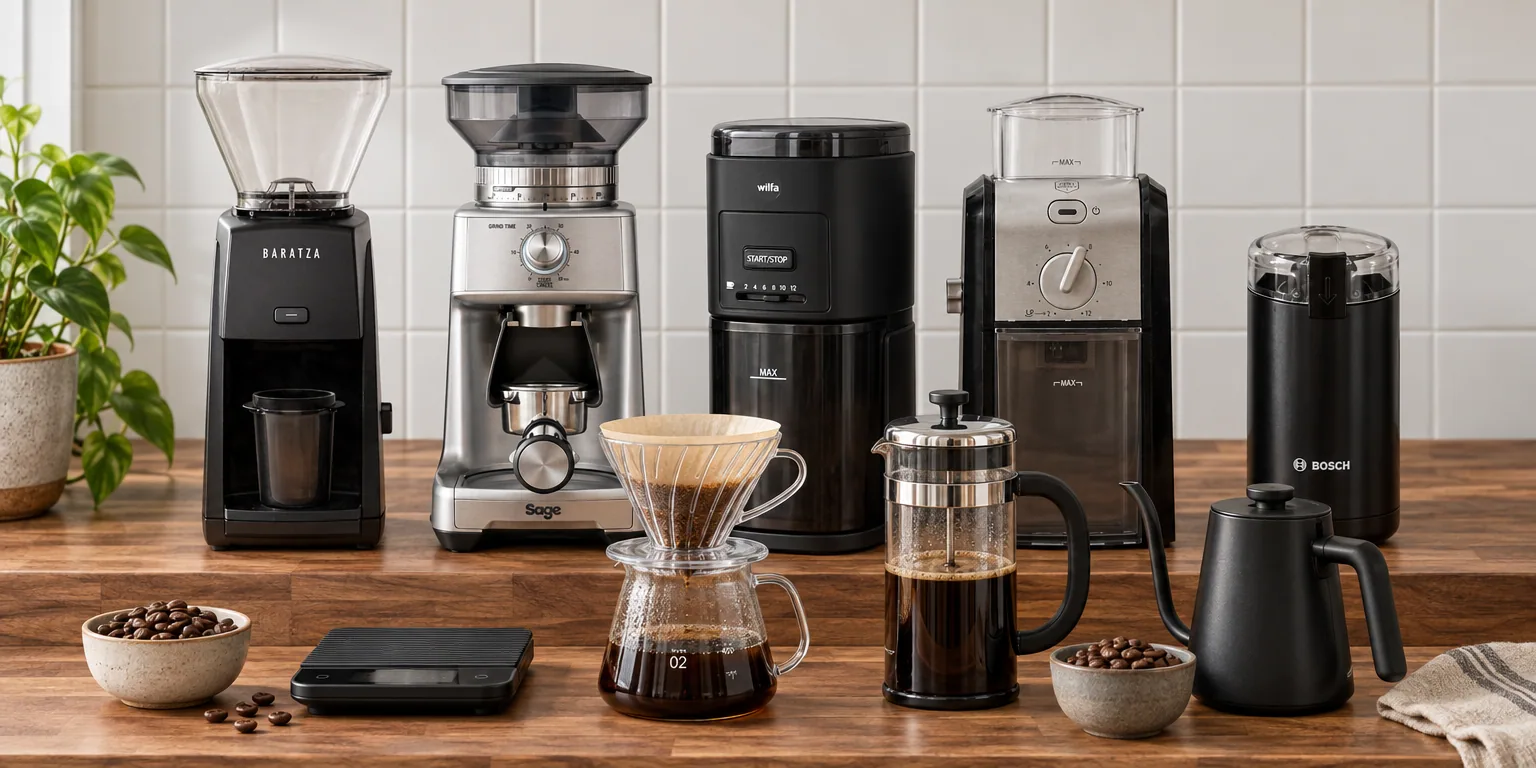 Testvinnarna från testet av kaffekvarn: Baratza Encore ESP, Sage the Dose Control Pro, Wilfa Daily CG2G-260, OBH Nordica Precision GD7008S0, Bosch TSM6A013