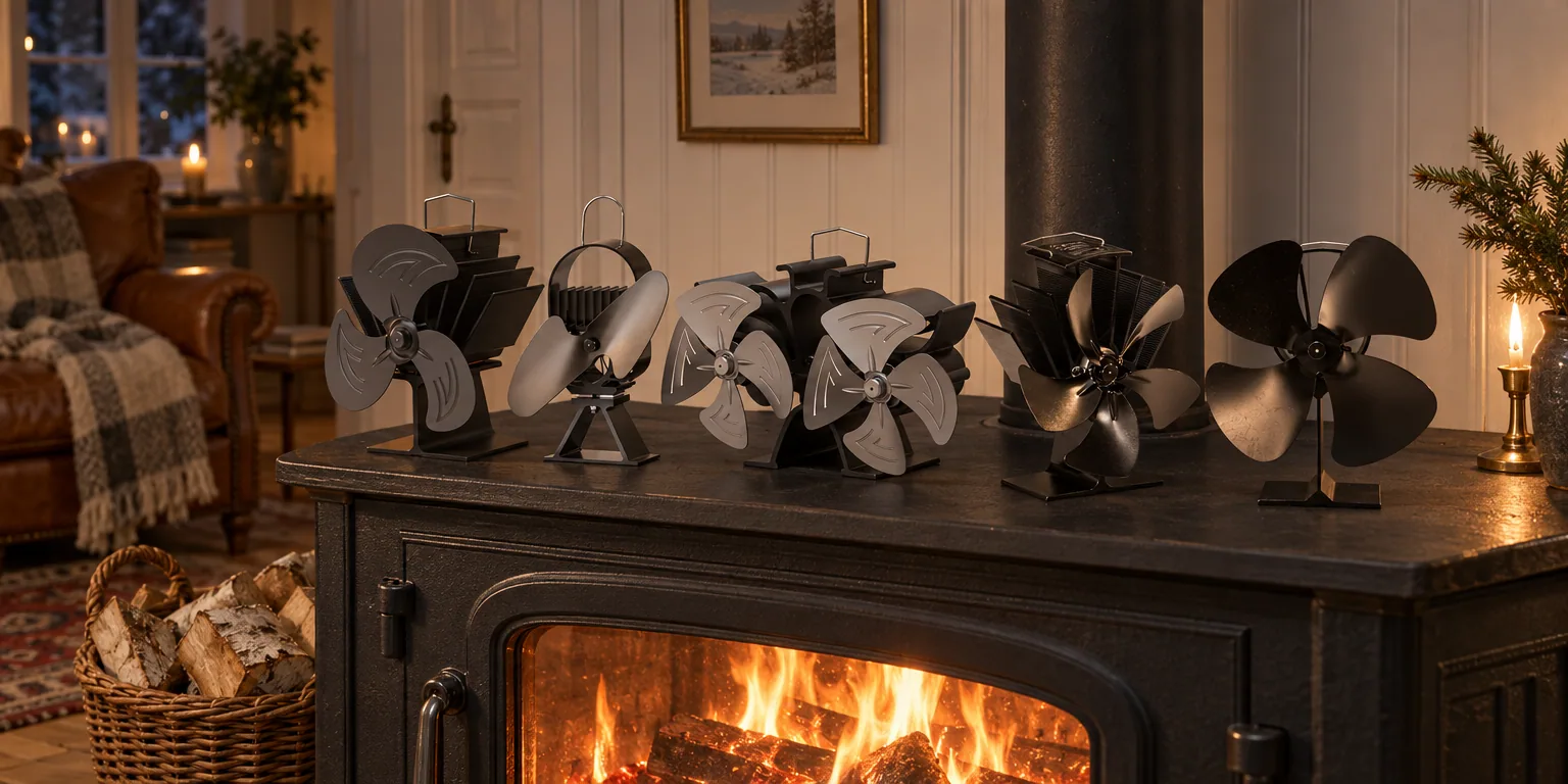 Testvinnarna från testet av kaminfläkt: Sunwind Airflow 909, Ecofan AirDeco II, Sunwind Airflow 928, Aduro Stove Fan, Västbo Kaminfläkt