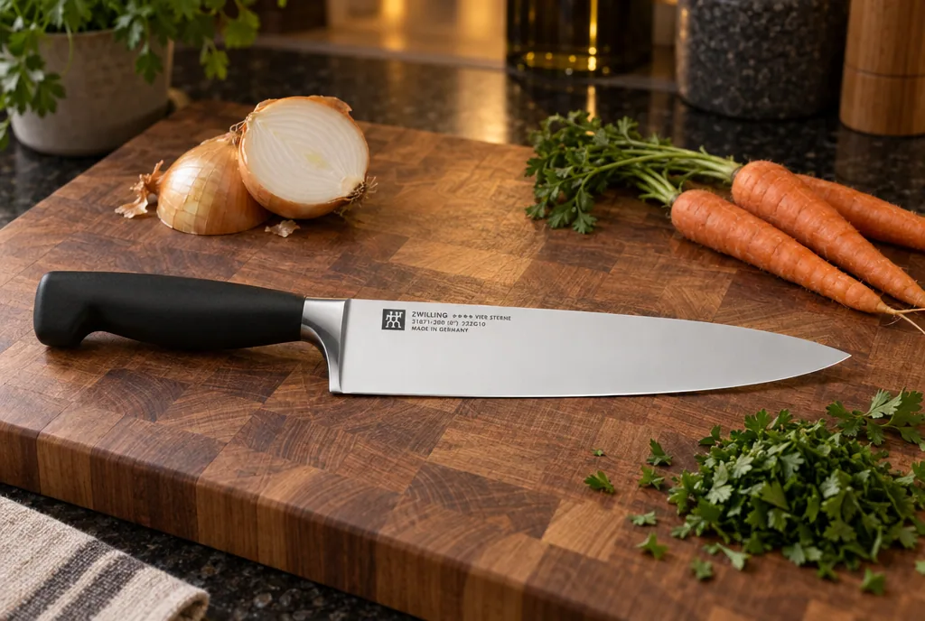 testx.se testar Zwilling Four Star 20 cm: bästa europeiska kockkniven i vardagsmiljö