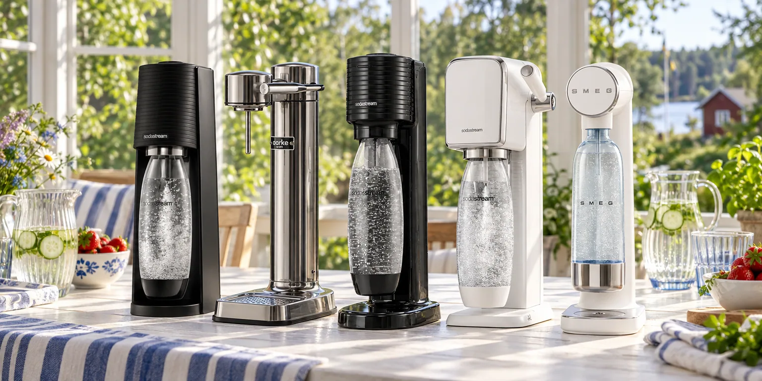 Testvinnarna från testet av kolsyremaskin: SodaStream Terra Black with Carbon Cylinder, Aarke Carbonator III Steel, SodaStream Gaia, SodaStream Art White - Starter Kit Carbon Cylinder Included, Smeg Collezione SKC01WHM