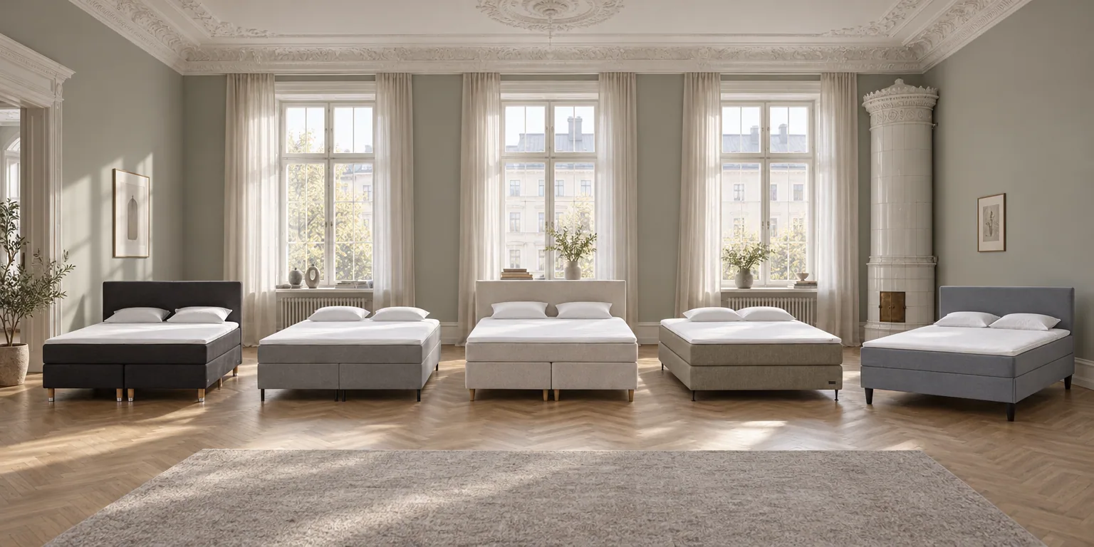 Testvinnarna från testet av kontinentalsäng: Carpe Diem Kornö 90x200, Jensen Diplomat 180x200, Tempur Sensation ONE 180x200, Ekens Elegans 180x200, IKEA Säbövik 160x200