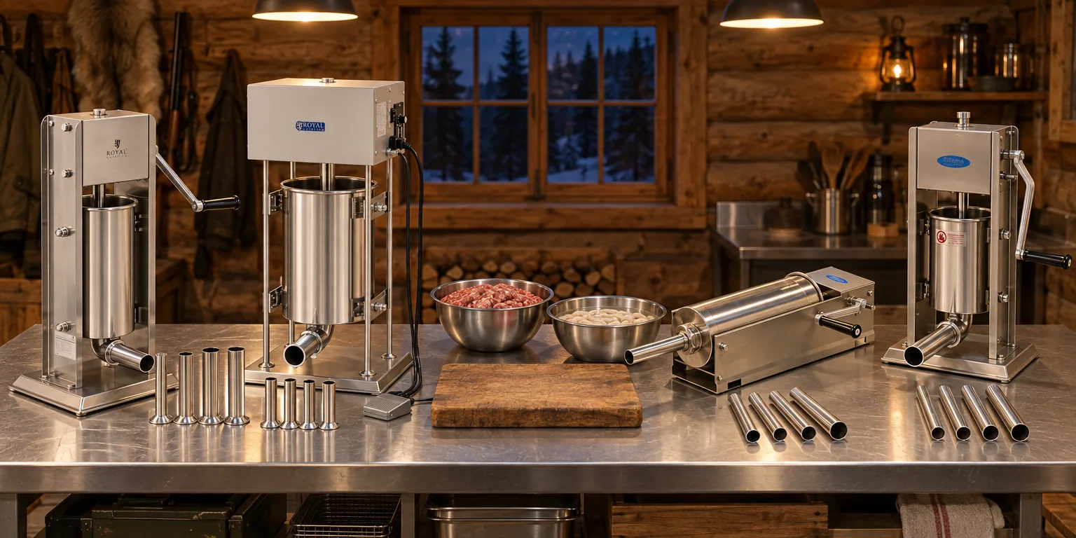 Testvinnarna från testet av korvstoppare: Royal Catering RCWV-5L, Royal Catering RCWF-10LE-H, Maxima 7 L horisontell, Maxima 3 L vertikal, Browin 311003